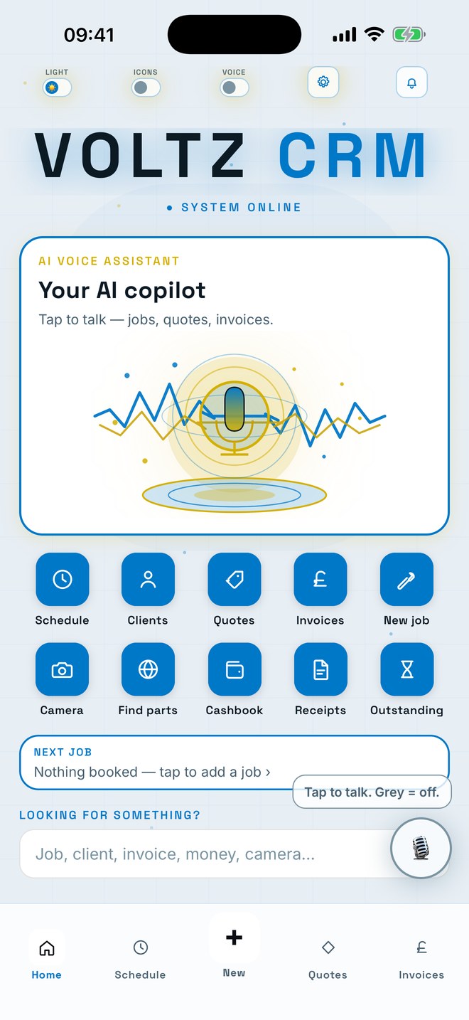 Voltz AI Voice home screen