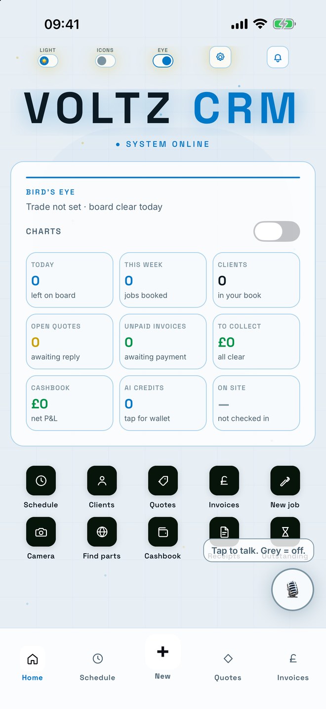 Voltz bird's-eye dashboard