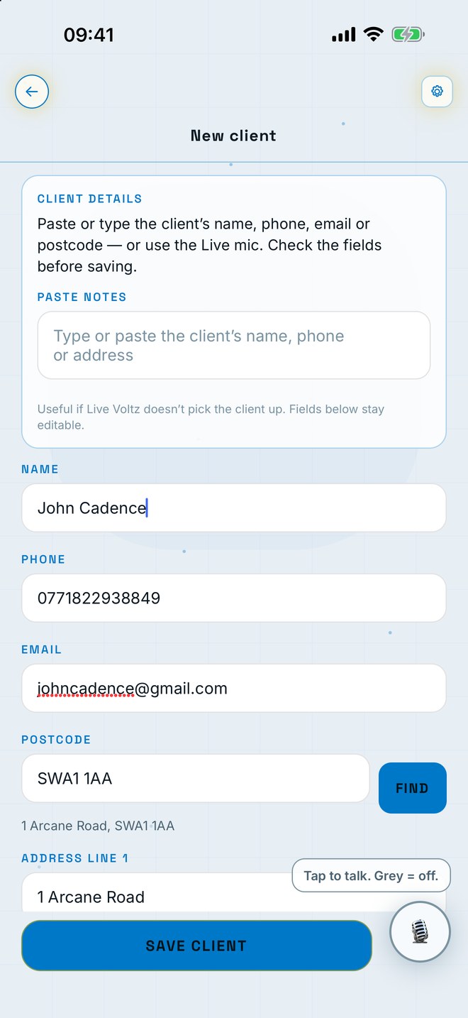 Voltz new client form