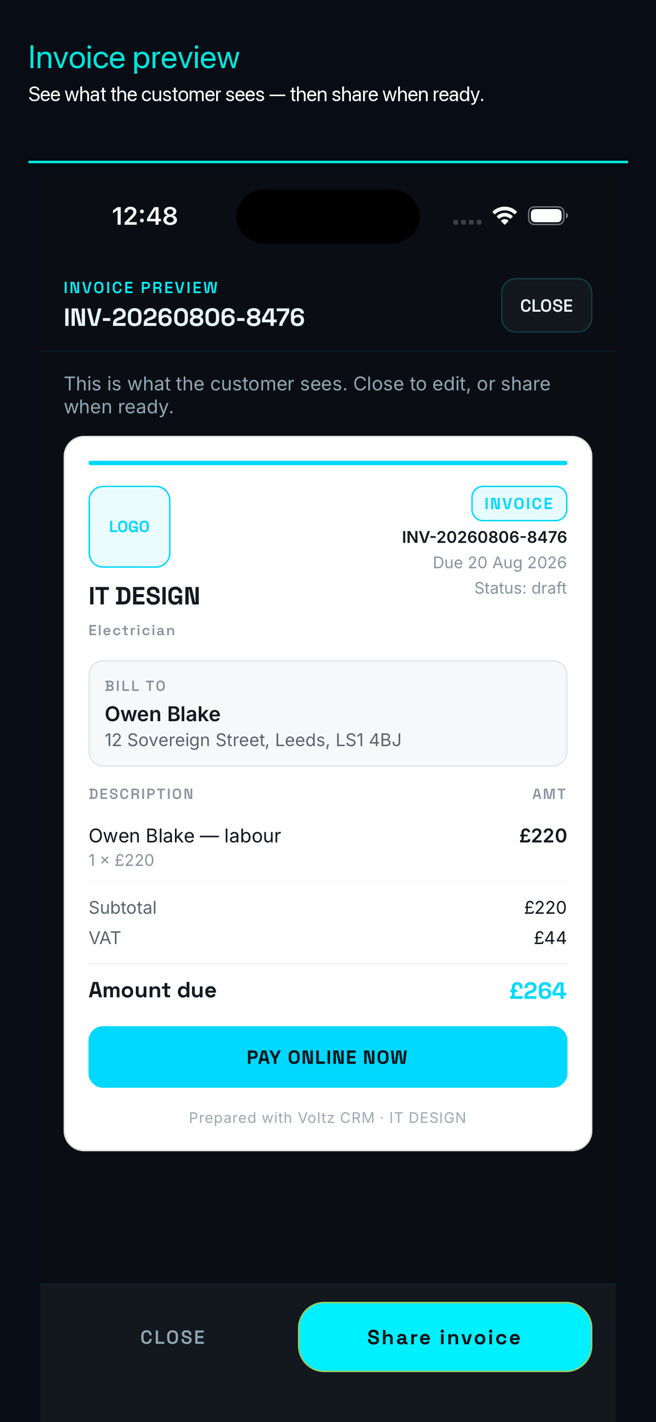 Invoice preview